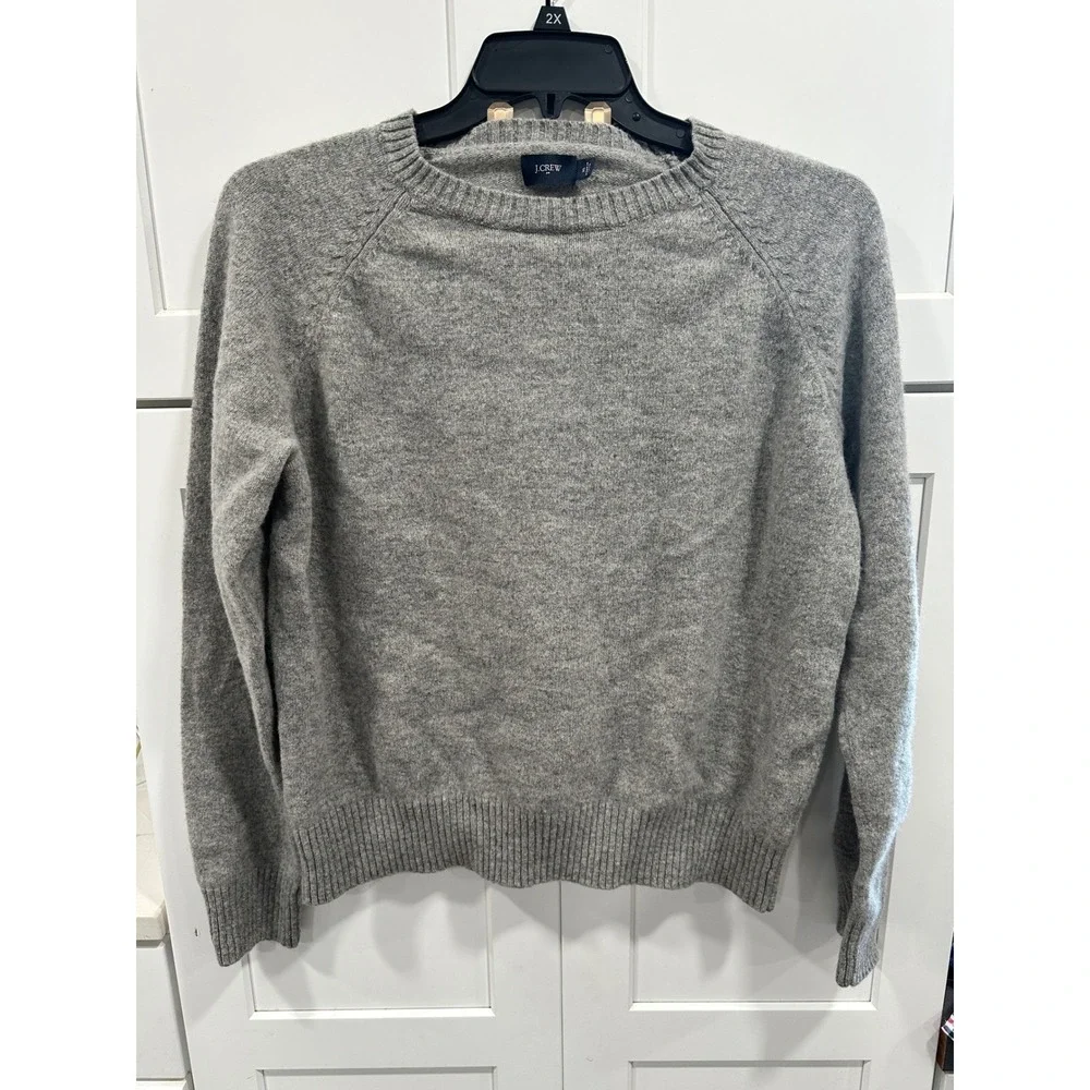 J Crew‎ Mens Gray Crew Neck Raglan Sleeve Lambswool Sweater XL